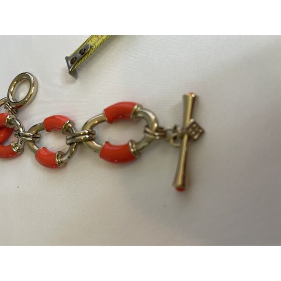 Banana Republic gold and orange enamel chain link bracelet with toggle. - Picture 5 of 8
